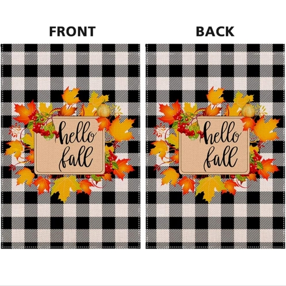 NWT DUDOE Welcome Hello Fall Plaid Black White Leaves Fall Garden Flag 12.5 x 18 - Picture 2 of 5